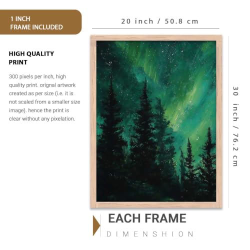 Image of kotart Big Aesthetic Nature Art Wall Framed Posters | Aurora Borealis Northern Lights View Framed Painting for Living Room Bedroom Wall Decor Set Of 3 (20x30 Inch)