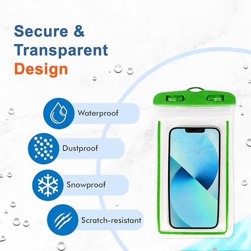 Image of CEDO Waterproof Mobile Pouch Universal Cover Case for All Mobiles, Cellphone Dry Bag Compatible for iPhone, Samsung, OnePlus, Realme, Redmi, Oppo, VIVO, All Smartphones Up to 7.2 inches (Green)