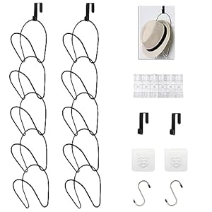 LINFIDITE 10 Pack Hat Rack Hanger Holder Organizer Closet Hanging Baseball Cap Display Storage Rack for Scarves Handbags Towels Clothes Ties Over Door Wall Mounted w Hanging Hook Black