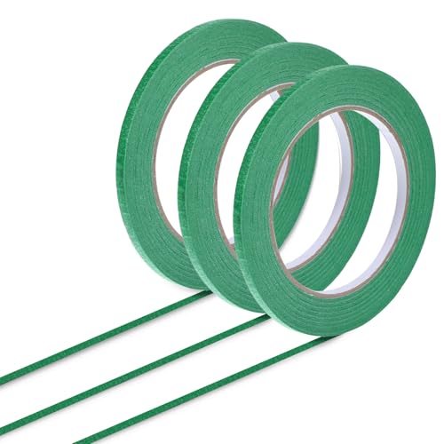 Image of 3 Rolls Removal Green Painters Tap Green Thin Masking Tape No Residue Narrow Paint Tapes Automotive Painting Tapes for Home Decoration Spray Paint Masking Handmade DIY, 0.2 Inch X 55 Yards