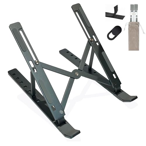 Aluminum Laptop Stand for Desk-7 Levels of Height Adjustable Laptop Stand. Foldable and Portable Laptop Riser. Compatible with MacBook Air/Pro, Dell, Lenovo, Acer. For to 15.6 Laptops and Tablets.