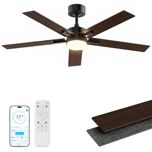Image of Obabala Ceiling Fan with Light 52 Inch, DC Motor Ceiling Fan with Remote and APP Control, Dimmable LED Color Changing, Reversible Quiet Fan for Bedroom Living Room Indoor Outdoor, Modern