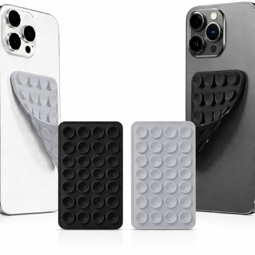 Image of GooseBox Suction Phone Case, Silicone Suction Phone Case for Hands-Free Mobile Accessory Holder Grip, Video Phone Accessory Compatible Mirror, Shower (Black & Grey, Pack of 2)