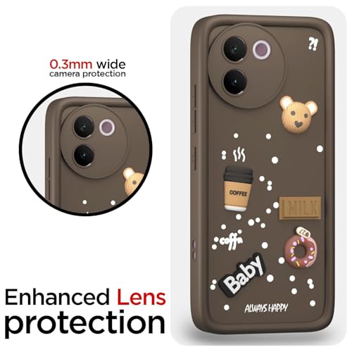Image of Bintage Ball Bear| Donut| Milk Cake| Baby| Coffee Rubber Case Camera Protection Back Cover Compatible for Vivo V30e 5G - Brown