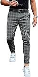 SKYWPOJU Herren Chino Karierte Stoffhose mit 2Taschen aus 98% Baumwolle | Lange Regular Fit Stretch Hose Karo-Muster Herrenhose Baumwollhose Männerhose Freizeithose für Männer