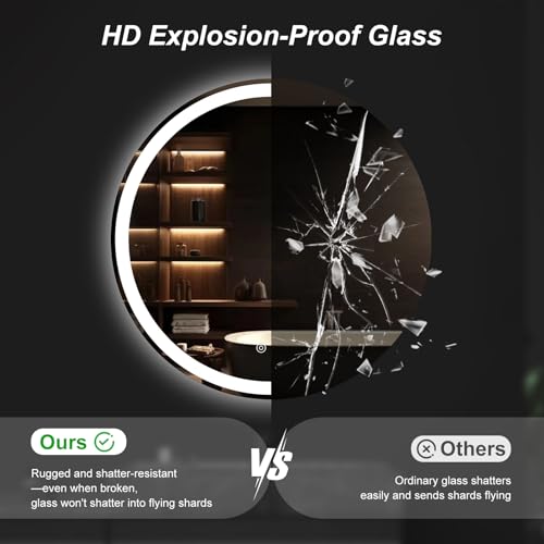 Image of NEWBULIG 36 Inch Round LED Bathroom Wall Mirror with Lights, Light up Vanity Bathroom Mirror for Over Sink, Anti-Fog and Dimmable, Front Light and Backlit, Memory Function, Shatter-Proof, White