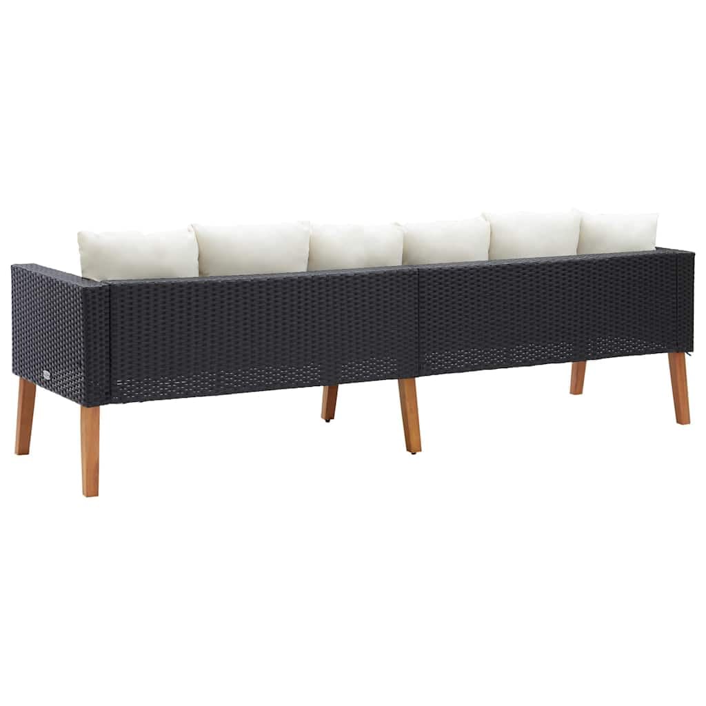 vidaXL Divano da Giardino a 3 Posti con Cuscini in Polyrattan Nero