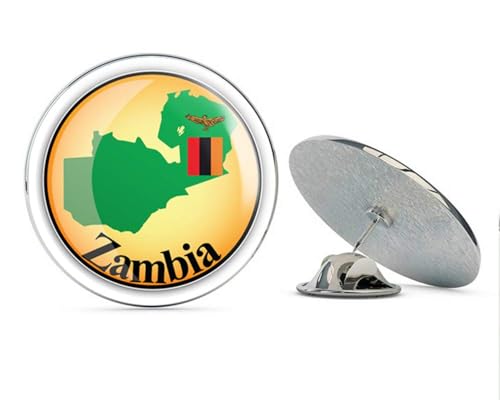 Zambia Map World Flag Travel Label Round Metal 0.75" Lapel Pin Hat Shirt Pin Tie Tack Pinback2