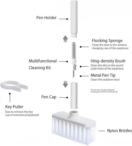 Image of Brain Freezer 5-in-1 Multi-Function Laptop Cleaning Brush /Keyboard Cleaning kit /Gadget Cleaning kit Gap Duster Key-Cap Puller for Laptop, Keyboard and Earphones (White)