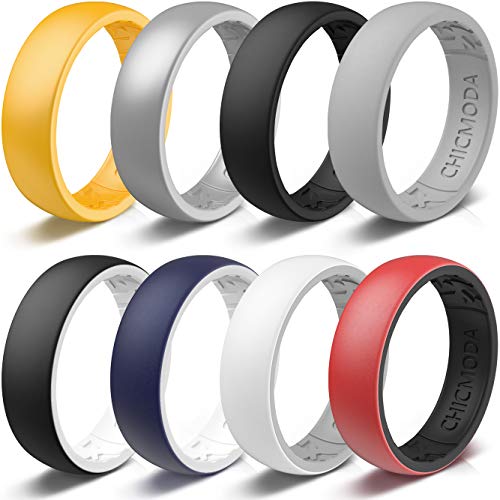 CHICMODA Silicone Rings Women, Women Silicone Wedding Rings,8 Colorful Rings,Breathable Design,Fashion,Lightweight,Durable,Comfortable,Safe for Fitness Workout,6.8mm Wide2.0mm Thick,Size 5-12