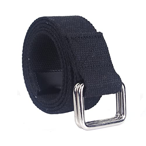 SEIWEI Cinturón de lona trenzado, cinturón elástico de hebilla de doble anillo de 110 cm, cinturón de cincha ajustable para hombres y mujeres, Negro, 110 cm
