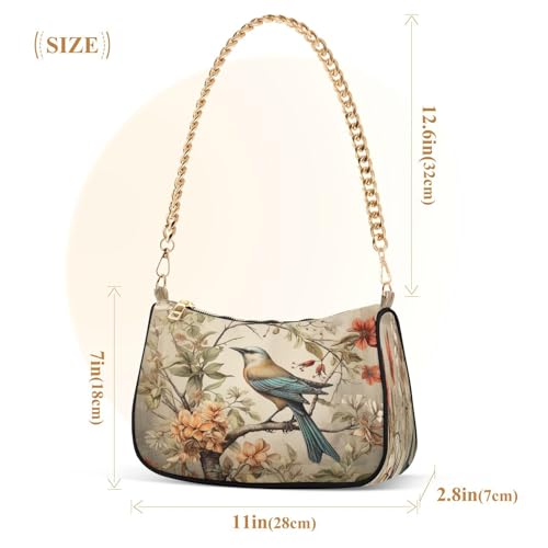 Shoulder Bags for Women Rustic Flowers Spring Bird Butterfly Hobo Tote Handbag Small Clutch Purse with Zipper Closure3