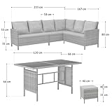 SVITA Madison Rattan-Lounge Polyrattan Ecksofa Gartenmöbel-Set Sofa Garnitur Couch-Eck Grau