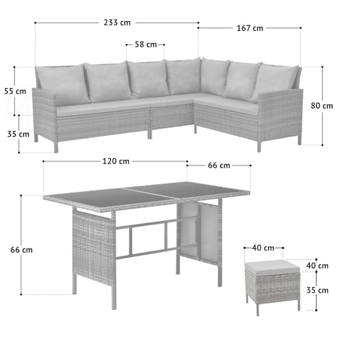 SVITA Madison Rattan-Lounge Polyrattan Ecksofa Gartenmöbel-Set Sofa Garnitur Couch-Eck Grau