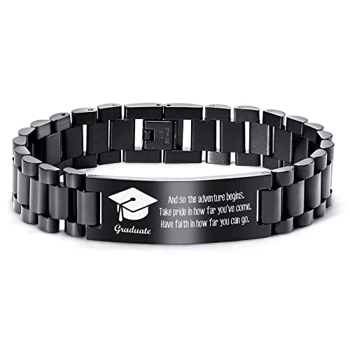 Mealguet And So The Adventure Begins Engraved Graduation Gifts Class Of 2023 For Him Boy Son, Stainless Steel Link Bracelets Engraved Inspirational Message For College High School Graduates #TOP28