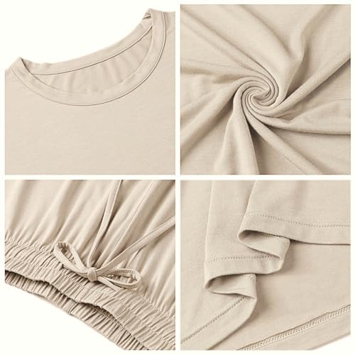 Image of Joyaria Women's Bamboo Viscose Cooling Pajamas Short Sleeve Crewneck Top & Jogger Pajama Pants with Pocket S-XXL