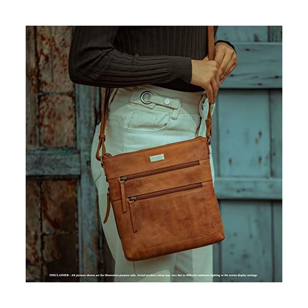Crossbody Bag for Women – Real Leather Sling with Multiple Pockets and Adjustable Strap – Perfect for Daily Use and Gifting (Tan Distressed) - Image 3