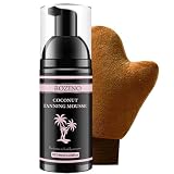 Self Tanner Mousse,Dark Tanning Foam with Coconut Oil & Mitt Applicator,Streak-Free Sunless Tanner for Natural...