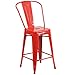 24'' High Red Metal Indoor-Outdoor Counter Height Stool with Back