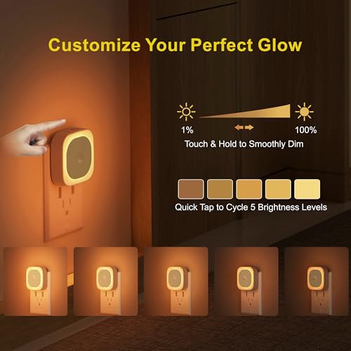 Image of YUNLEX 2 Pack Plug in Amber Night Light with Motion Sensor & Dusk to Dawn Sensor, 3-in-1 Nightlight, Dimmable Night Lights Plug into Wall for Kids, Sleep, Bathroom, Bedroom