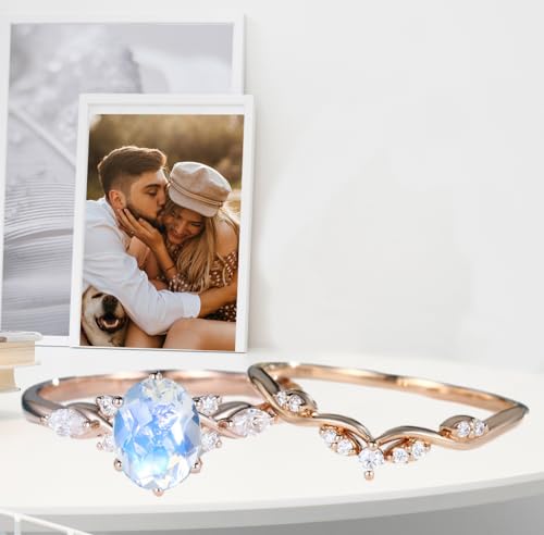 10K 14K 18K Solid Gold Oval Cut Gemstone and Moissanite Wedding Ring Sets for Women Gemstone Engagement Ring Set Bridal Promise Ring Sets Free Engraved4