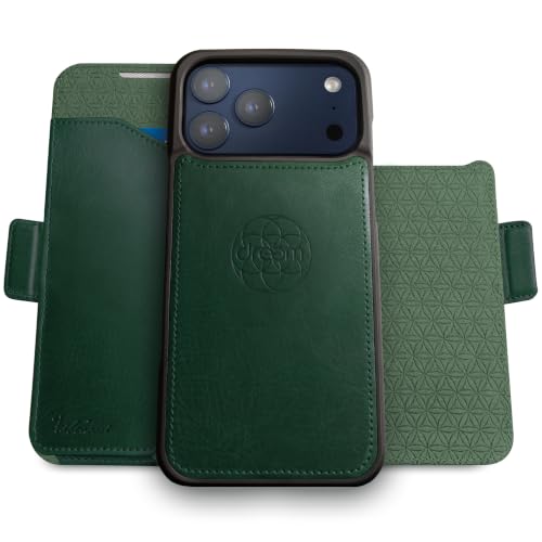 Funda para iPhone 17 Pro Max con soporte y cartera RFID extraíble Fibonacci Green