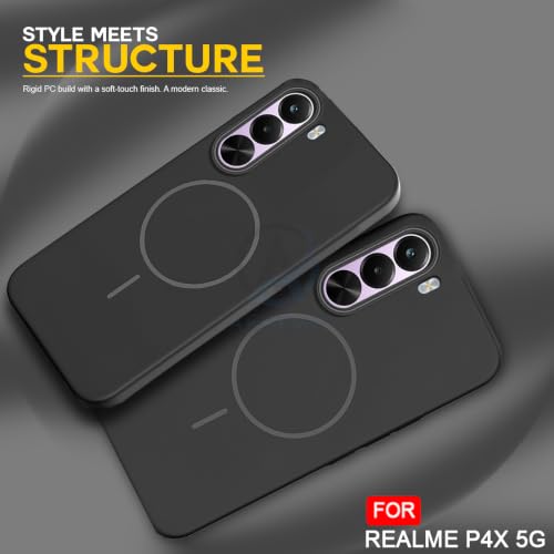 Image of AESTMO Shockproof Back Case Cover for Realme P4X 5G | Slim Hard Shell | Hard Back Cover for Realme P4X 5G (Compatible with MagSafe Accessories, Black)