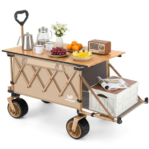 Whitsunday Collapsible Folding Wagon with Table,Heavy Duty Utility Beach Wagons with Opened Tailgate...