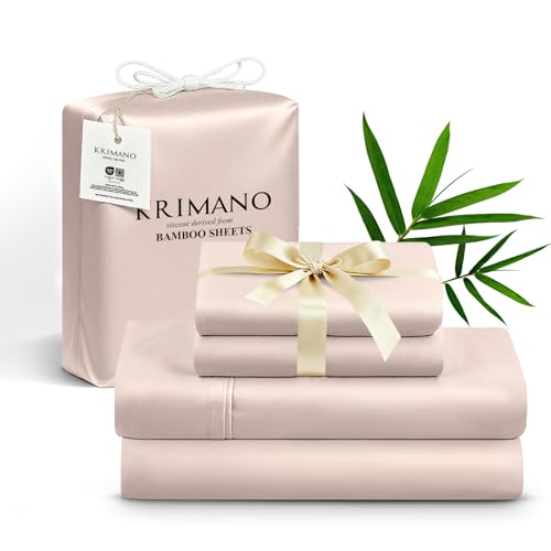 Image of Full Size Sheet Set, Viscose Bamboo Sheets for Bed Set 4pcs, 100% Viscose Derived from Bamboo, Hotel Luxury Silky & Cooling for Hot Sleepers, Deep Pocket Up to 17 inch, Light Pink