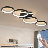 Lámpara de Techo LED Regulable Lampara Techo para Salón con Mando a Distancia APP, Negro Lámpara de Dormitorio con Función de Memoria, 54W Iluminación de Techo Moderna con Redonda de 4 Anillos, L94cm