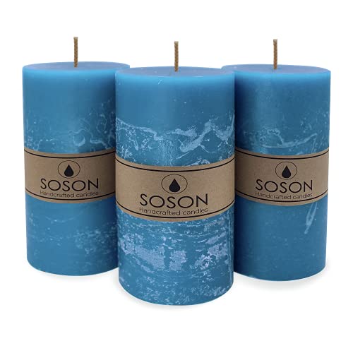 Simply Soson Rustic 2.75x6 Steel Blue Candles | Pillar Candles for Home | Unscented Candles & Dripless Pillar Candles | Long Lasting Candles | Large Candle for Home | 3 Pack of Candles