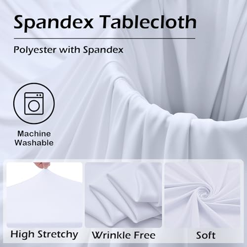 Image of 2 pk White Spandex Table Cloth Rectangle 8ft with Ruffle Skirt,Wrinkle Free High-Stretch Fitted Tablecloths for 8 Foot Rectangle Tables,Elastic Spandex Table Covers 8 ft for Parties Weddings Banquet