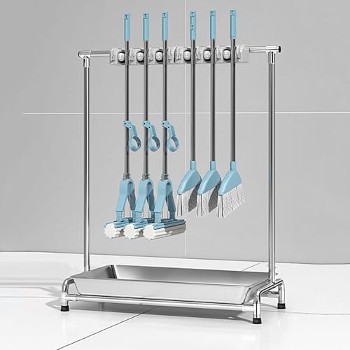 Générique Chariot de Nettoyage en Acier Robuste Porte-Balai et Balai,Station d'entretien Ménager pour Armoire de Rangement,Organisateur d'Outils de Jardin pour Les Sociétés de Jardins de Garage