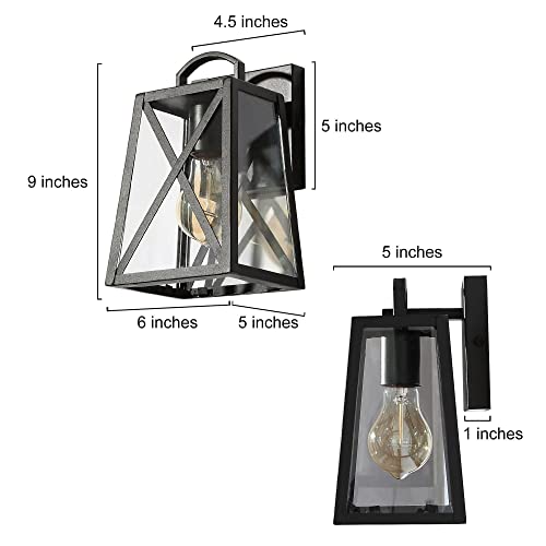 Black Outdoor Wall Sconce Lights, Farmhouse Trapezoid Anti-Rust Waterproof Outdoor Porch Lights Wall Mount Exterior Light Fixture With Clear Glass For Patio, Froot Door, Garage #TOP4