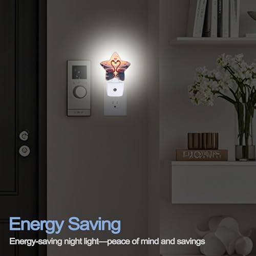 Image of Beach Flamingos Night Lights Plug Into Wall,Romantic Love Heart Star Night Light for Kids,Nightlight with Dusk to Dawn Smart Sensor for Bedroom Bathroom Decor,Children Women Men Gift