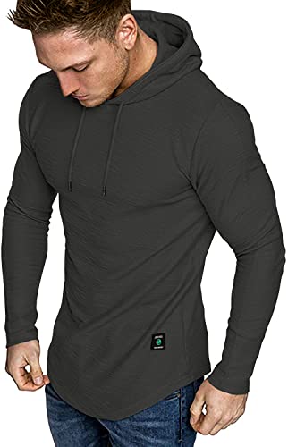 AIYINO Mens Fashion Athletic Hoodies Sport Sweatshirt Solid Color Fleece Pullover L Dark Grey