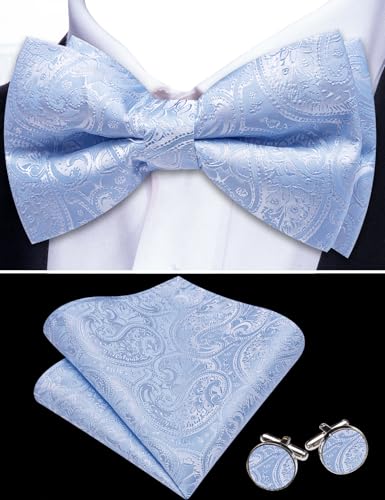 Image of YOHOWA Mens Bow Tie Set Paisley Coloful Pre-tied Bowties Adjustable with Handkerchief Cufflinks Wedding Prom Party