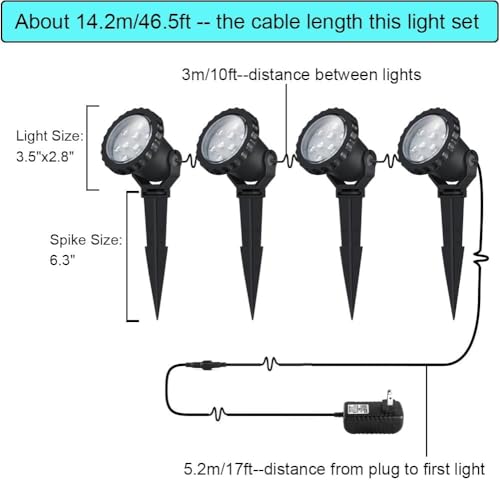 COVOART Outdoor lights Outdoor Landscape Lighting 12W Outdoor Spot Lights with Transformer for Yard Garden House Lawn Tree Flags Warm White LED Landscape Lights Christmas lights IP66 Waterproof 4 Pack - Thumbnail 5