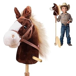 Plush Stick Horse with Wood Wheels Real Pony Neighing and Galloping Sounds Toy, Horse on A Stick Provides Fun Pretend Play for Toddlers & Preschoolers (AA Batteries Required)