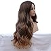 Brown Ombre Wig 28 Inch Long Wavy Wig Soft Dark Warm Brown Roots Mixed Ash Blonde Curly Hair for Women Glueless Long Wave Synthetic Wig Free Wig Cap Cosplay Halloween Wig