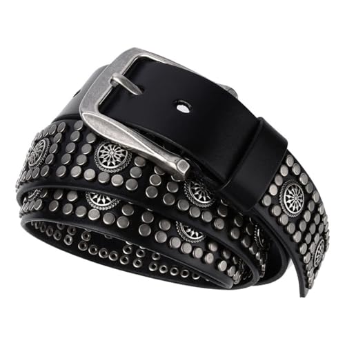 Studded Belt for Men Women Leather Strap with Shiny Silver Flower Shape Circle and Metal Studs Punk Rock Round Rivets2