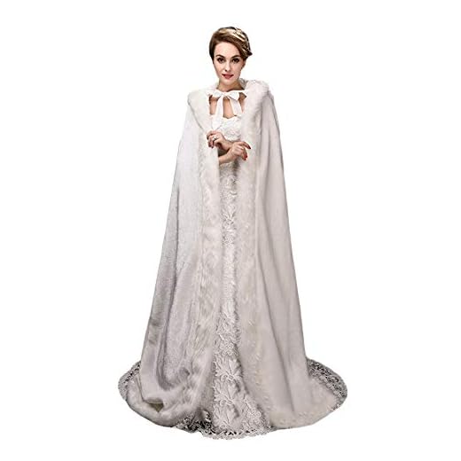 Ommda Capa Mujer con Capucha Pelo Abrigo Largo para Invierno Elegante Chal Disfraces Boda Fiesta Navidad Halloween,Blanco Marfil,