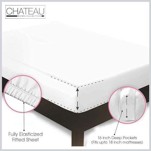 Image of Twin XL 100% Cotton Sheets, 800 TC 3Piece Sheet & Pillowcase Sets- Ivory | Fully elasticized 15 inch Deep Pocket Sheets, Soft Sateen Weave Machine Washable, Naturally Cool & Breathable, OEKO TEX Certified