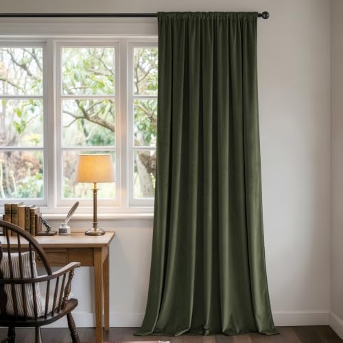 Image of MIULEE Olive Green Blackout Velvet Curtains Drapes 96 Inch Long 52 inchx96 inch | Luxurious Bedroom Living Room Decor, Room Darkening, Thermal Insulated, Rod Pocket Design, Super Soft Fabric