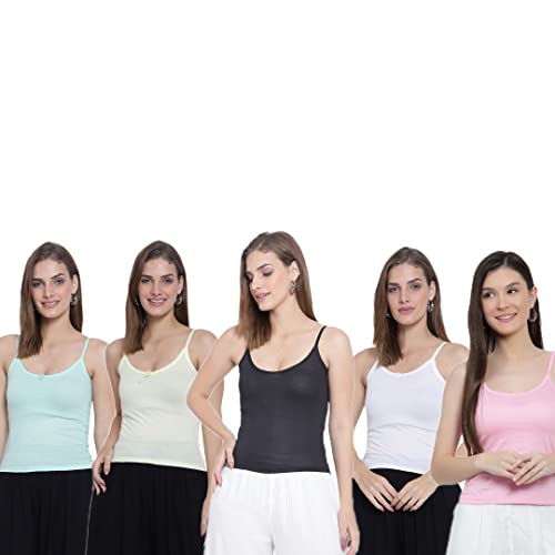 Image of Sky Heights Women Pure Cotton Short Length Camisole /Spaghetti Combo (Pack of 5)