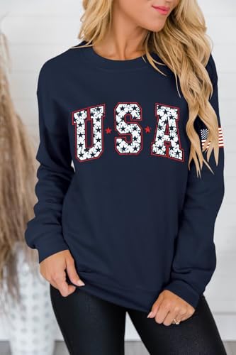 Image of Dressmine Womens USA Shirt Casual Long Sleeve Graphic Tees Knit Crew Neck Sweatshirts Loose Pullover