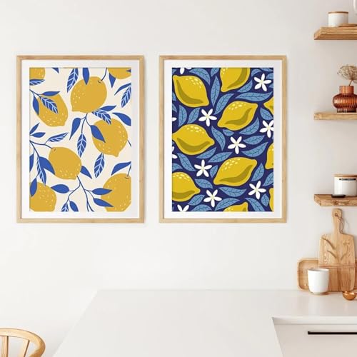 Tableau mural pour salon et affiches d'art mural de feuilles de citron jaunes 40x60 cm x 2