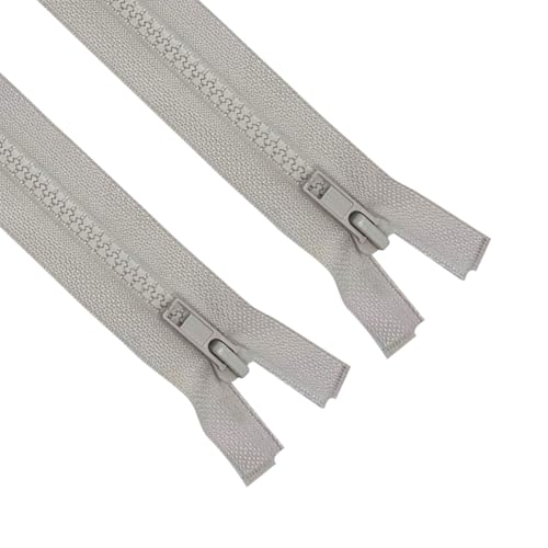 Image of ANPURZII 2PCS #5 19 Inch Light Gray Separating Jacket Zippers for Sewing Coats, Molded Plastic Bulk Zippers(LightGray 19 inch 2PCS)