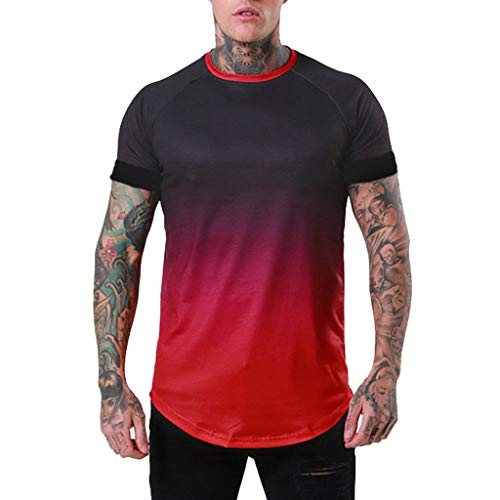 riou Camisetas Hombre Manga Corta Moda Personalidad Estampada Cuello Redondo Top Blusa Casual Oficina Color sólido Gradiente Camisa Deportiva chándal T-Shirt
