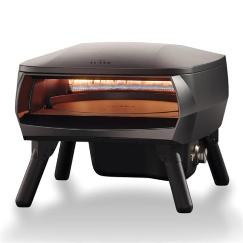 Witt Etna PICCOLO - Horno de pizza rotatorio para pizza italiana o tarta de fuego, piedra para pizza, color negro, diseño compacto, carcasa de aluminio, 1 quemador de gas en forma de C